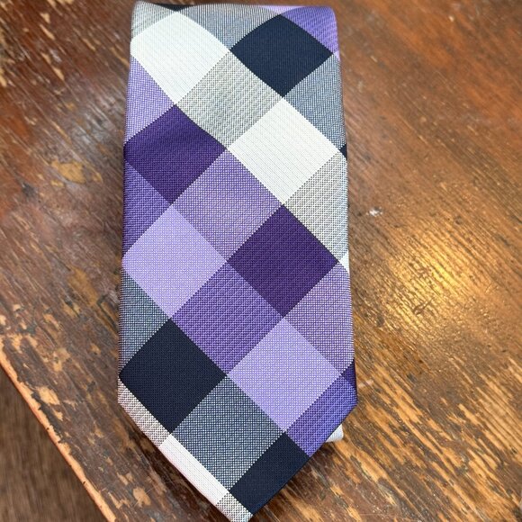 IZOD Purple Black & White Checkered Men's Tie - Picture 2 of 5